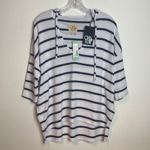 Chaser Olsenn Brushed Hooded Knit Striped Top Size Small NWT